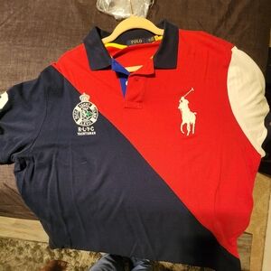 Polo by Ralph Lauren Red and Blue Color-Block Polo Shirt XXL Custom Slim Fit